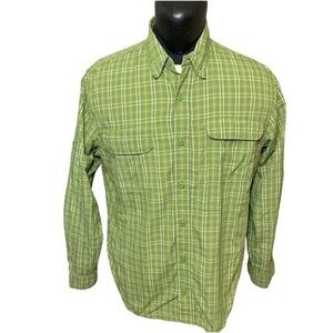 Woolrich Vented Shirt Men Sz L Paid Madras Green Long Sleeve Tab Fishing Sports